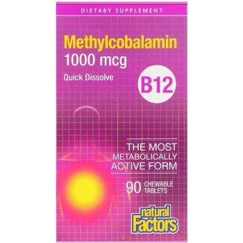 Natural Factors B12 Methylcobalamin (метилкобаламин) 1000 мкг 90 жевательных таблеток