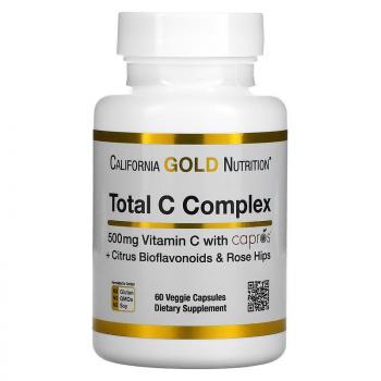 California Gold Nutrition Total C Complex (комплекс с витамином C и Capros цитрусовыми биофлавоноидами и шиповником) 500 мг 60 вег. капсул