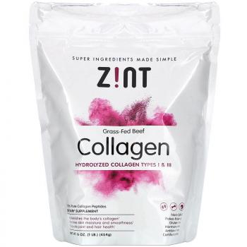 Zint Grass-Fed Beef Collagen Hydrolyzed Collagen Types I & III (Говяжий коллаген от коров на травяном откорме гидролизованный коллаген типов I и III) 454 г