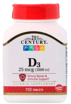 21st Century Vitamin D-3 25 мкг (1 000 IU) 110 таблеток