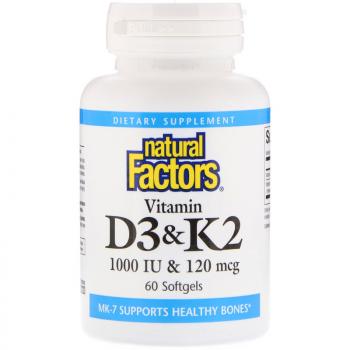 Natural Factors Vitamin D3 & K2 (Витамины D3 и K2) 60 капсул