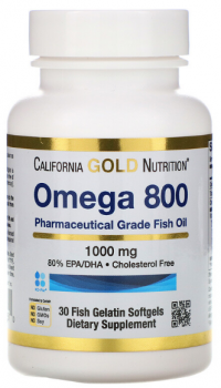 California Gold Nutrition Omega 800 (рыбий жир фармацевтической категории в форме триглицеридов) 1000 мг 30 капсул