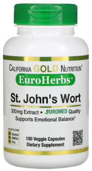 California Gold Nutrition St. John's Wort (Экстракт зверобоя) EuroHerbs 300 мг 180 капсул