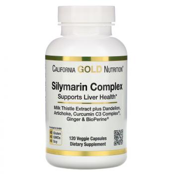 California Gold Nutrition Silymarin Complex (Силимариновый комплекс здоровье печени расторопша куркумин артишок одуванчик имбирь черный перец) 300 мг 120 капсул
