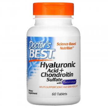 Doctor's Best Hyaluronic Acid + Chondroitin Sulfate with BioCell Collagen (Гиалуроновая кислота с сульфатом хондроитина и коллагеном BioCell) 60 таблеток, срок годности 09/2023