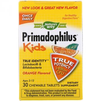Nature's Way Primadophilus для детей со вкусом апельсина 3 млрд КОЕ 30 жевательных таблеток