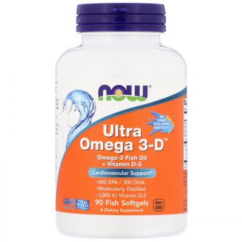 NOW Ultra Omega 3-D 600EPA/300DHA 90 рыбных капсул