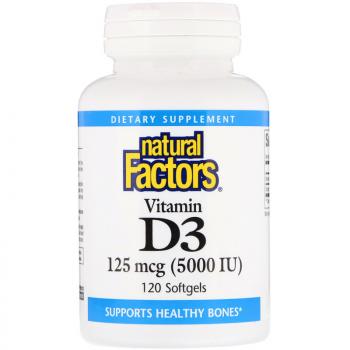 Natural Factors Vitamin D3 (Витамин D3) 125 мкг (5000 МЕ) 120 капсул