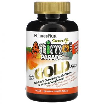 NaturesPlus Source of Life Animal Parade Gold Children's Chewable Multi-Vitamin & Mineral Supplement со вкусом апельсина 120 жевательных таблеток