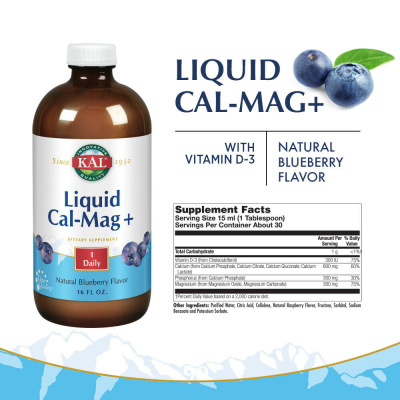 KAL Liquid Cal Mag + (Кальций Магний Витамин D3) вкус черники 450 мл