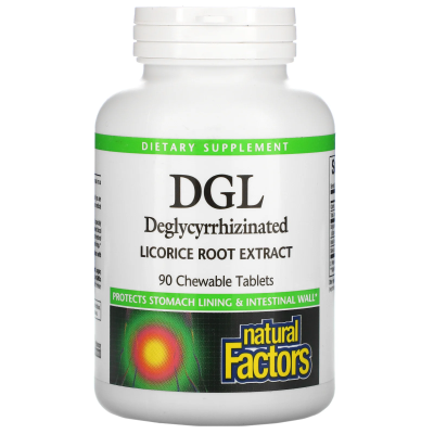 Natural Factors DGL Deglycyrrhizinated Licorice Root Extract (глицирризинат экстракта из корня солодки) 90 жевательных таблеток