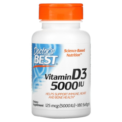 Doctor's Best Витамин D-3, 125 мкг (5000 IU) 180 капсул