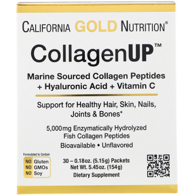 California Gold Nutrition CollagenUp (морской коллаген с гиалуроновой кислотой и витамином С) без вкуса 30 пакетиков