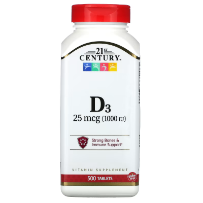 21st Century витамин D3 25 мкг (1000 МЕ) 500 таблеток