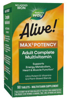 Nature's Way Alive! Max3 Potency (Мультивитаминный комплекс без железа) 90 таблеток