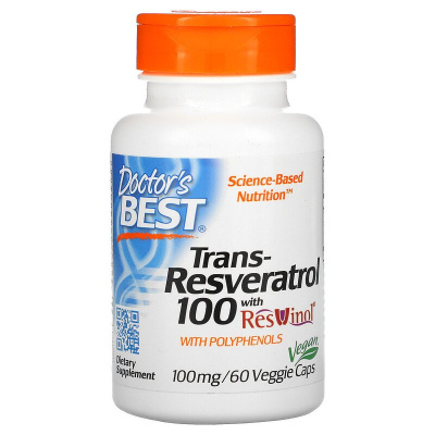 Doctor's Best Trans-Resveratrol 100 with ResVinol (транс-ресвератрол 100 с ResVinol) 100 мг 60 вегетарианских капсул