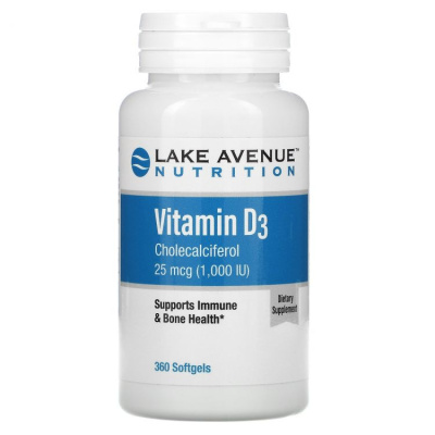 Lake Avenue Nutrition Vitamin D3 1000 МЕ 360 капсул, срок годности 10/2023