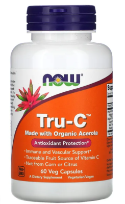 NOW Tru-C Made with Organic Acerola (Витамин С из органической Ацеролы) 60 вег. капсул