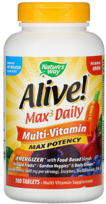 Nature's Way Alive! Max3 Daily (мультивитаминный комплекс без добавления железа) 180 таблеток