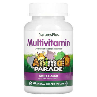 NaturesPlus Source of Life Animal Parade Children's Chewable Multi-Vitamin & Mineral Supplement виноград 90 таблеток в форме животных