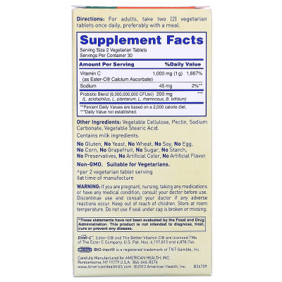 (срок годности до 07/2021) American Health Ester-C  with Probiotics (комплекс для поддержки пищеварения и иммунитета) 60 таблеток