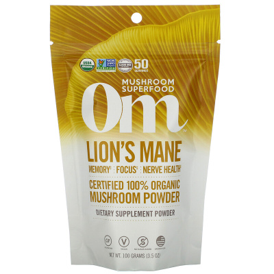 Om Mushrooms Lion's Mane Certified 100% Organic Mushroom Powder (Ежовик гребенчатый сертифицированный 100% органический грибной порошок) 100 г