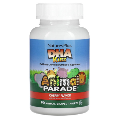NaturesPlus Source of Life Animal Parade Children`s Chewable DHA (ДГК для детей) натуральный вишневый вкус 90 таблеток в форме животных