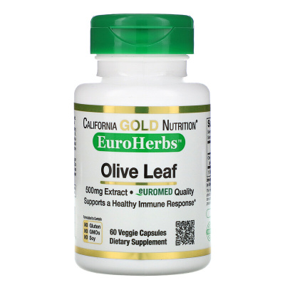 California Gold Nutrition Olive Leaf (Экстракт листьев оливы) EuroHerbs 500 мг 60 капсул