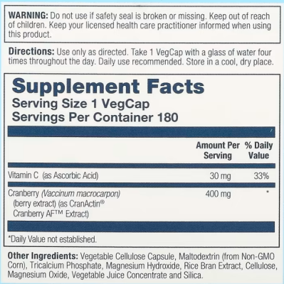 Solaray CranActin Urinary Tract Health (здоровье мочевыводящих путей) 400 мг 180 вег капсул