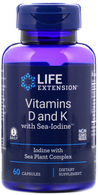 Life Extension Vitamins D and K with Sea-Iodine (Витамины D и К с морским йодом) 60 капсул