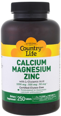 Country Life Calcium Magnesium Zinc (Кальций магний цинк) 250 таблеток