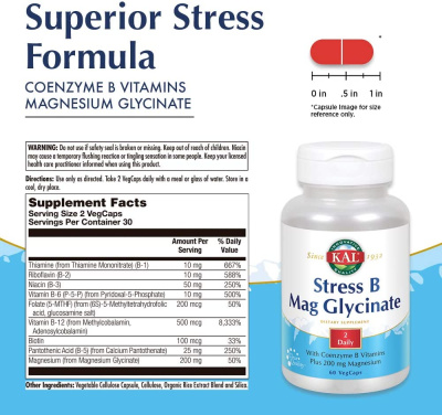 KAL Stress B Mag Glycinate (витамины группы В с глицинатом магния) 60 капсул