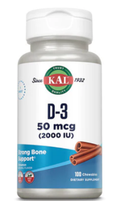 KAL D-3 50 mcg 2000 IU Sugarless (Витамин D-3) без сахара корица 50 мкг (2000 МЕ) 100 жевательных таблеток