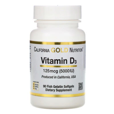 California Gold Nutrition Vitamin D-3 125 мкг (5000МЕ) 90 капсул, срок годности 12/2023