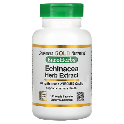 California Gold Nutrition EuroHerbs Echinacea Herb Extract (экстракт эхинацеи) 80 мг 180 вегетарианских капсул