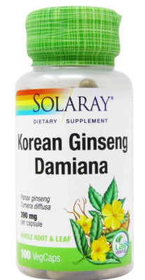 Solaray Korean Ginseng & Damiana (Корейский женьшень Дамиана) 390 мг 100 капсул, срок годности 12/2024