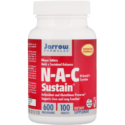 Jarrow Formulas N-A-C Sustain N-ацетил-L-цистеин 600 мг 100 таблеток