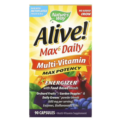 Nature's Way Alive! Max6 Daily мультивитаминный комплекс без железа 90 капсул