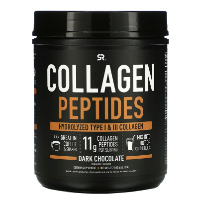 Sports Research Collagen Peptides Hydrolyzed Type I & III Collagen (Пептиды коллагена гидролизованный коллаген I и III) вкус  темный шоколад 644 гр