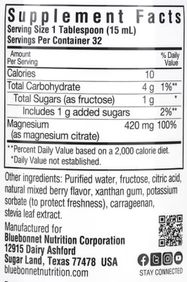 Bluebonnet Nutrition Liquid Magnesium Citrate (жидкий цитрат магния) ягодный вкус 472 мл