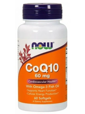 NOW CoQ10 60 мг with Omega-3 (коэнзим Q10 с рыбьим жиром с омега-3) 60 капсул