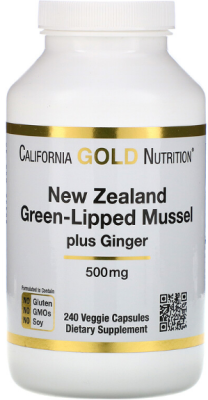 California Gold Nutrition Новозеландские зеленогубые мидии с имбирем 500 мг 240 капсул