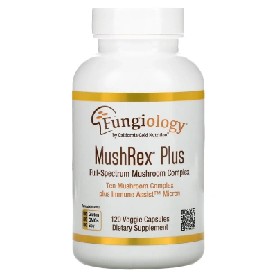California Gold Nutrition Fungiology MushRex Plus Immune Assist Micron (комплекс грибов полного спектра сертифицированный органический продукт) 120 капсул