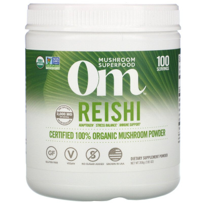 Om Mushrooms Reishi Certified 100% Organic Mushroom Powder (рейши сертифицированный 100% органический грибной порошок) 200 г