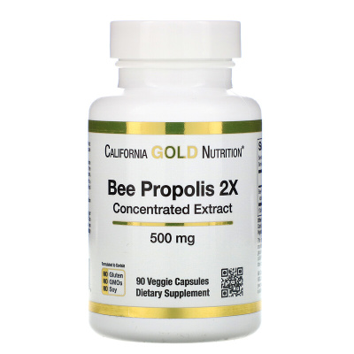 California Gold Nutrition Bee Propolis Concentrated Extract (Пчелиный прополис 2X концентрированный экстракт) 500 мг 90 капсул, срок годности 06/2023