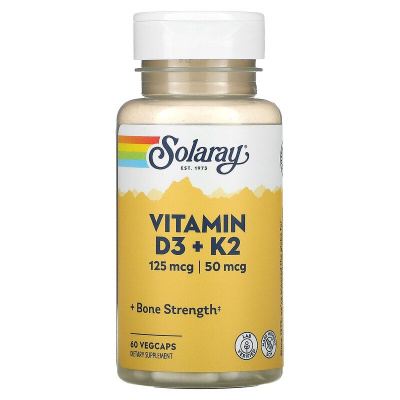 Solaray Vitamin D3 + K2 Soy-Free (Витамин D3 + K2 без сои) 60 капсул