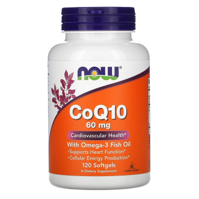 Now CoQ10 with Omega-3 Fish Oil (коэнзим Q10 с рыбьим жиром с омега-3) 60 мг 120 капсул