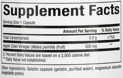 Natural Factors Fermented Apple Cider Vinegar (Ферментированный яблочный уксус) 500 мг 180 легко глотаемых капсул