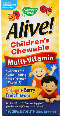 Nature's Way Alive! Children's Chewable Multi-Vitamin (Детский жевательный мультивитамин) вкус апельсина и ягод 120 жевательных таблеток