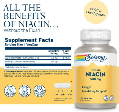 Solaray Niacin No Flush (Ниацин без приливов) 500 мг 100